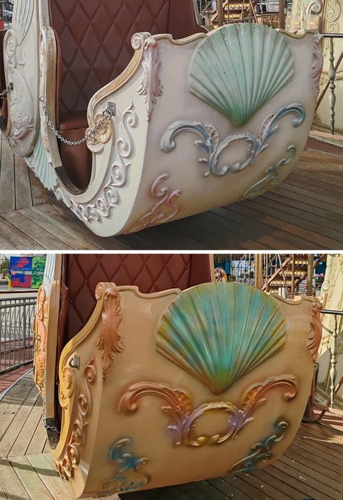 Shell carriage, before and after