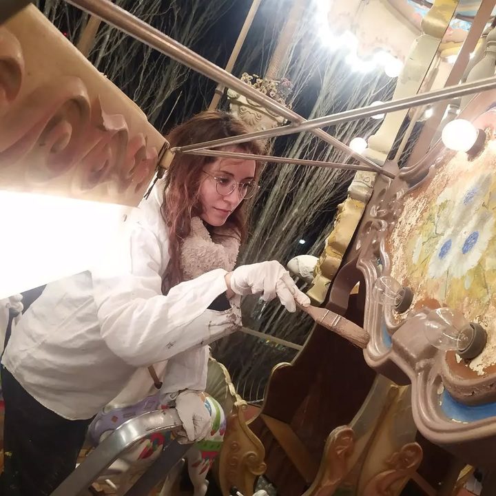 Retouching the carousel on site, at night